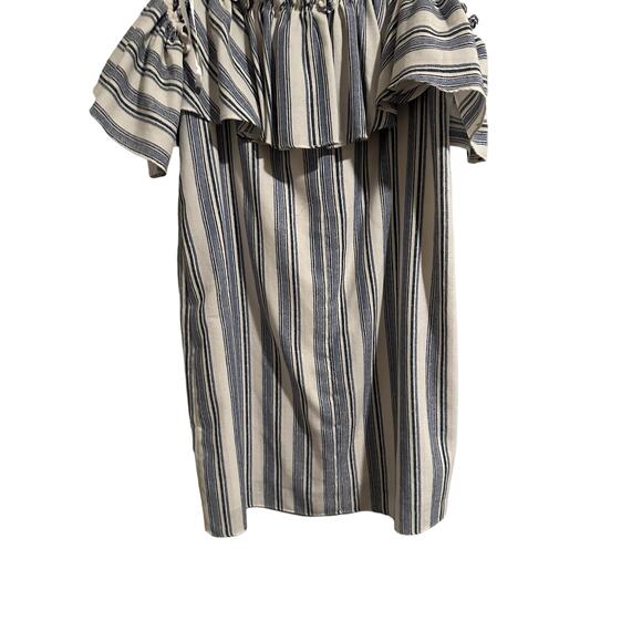 Gianni Bini Women's Medium Blue White Striped Off Shoulder Ruffle Mini Dress - Picture 9 of 13
